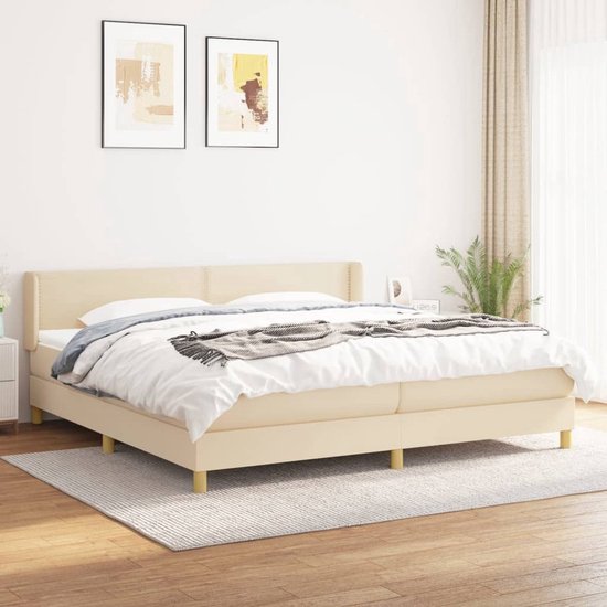 The Living Store Boxspringbed - Comfort - Bed 203x203x78/88cm - Crème - Stof - Pocketvering matras - Middelharde ondersteuning - Huidvriendelijk topmatras