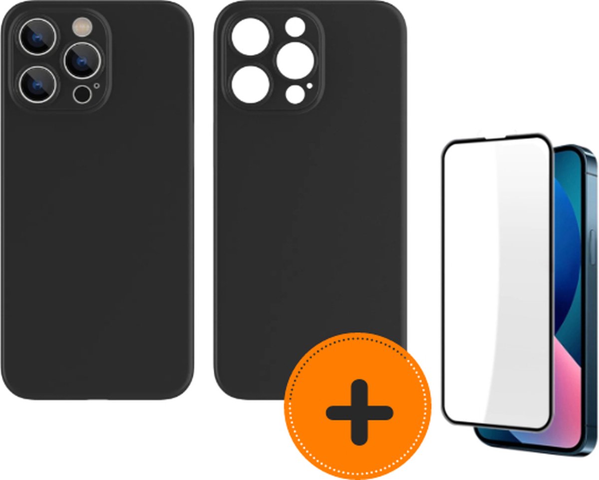 Bundel Siliconen slim fit telefoonhoesje iPhone 14 Plus inclusief screenprotector - extra bescherming - met screenprotector - Zwart