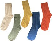 ASTRADAVI Socks Collection - Normale Sokken - 5 Stuks - Unisex Katoenen Sokken - Effen Kleuren - 36/41 - Donker Blauw, Leger Groen, Oranje, Beige, Mosterdgeel