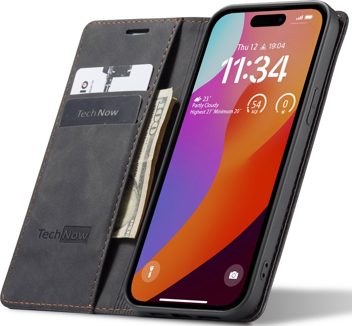 Hoesje geschikt voor iPhone 15 Pro - Book Case Leer Slimline Zwart