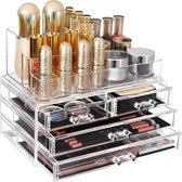 Luxe bureau organizer voor cosmetica - 2 niveaus - 4 lade's - transparant