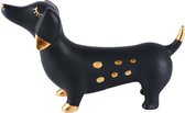 Dekoratief | Hond zwart/goud m/stippen, keramiek, 22x7x13cm | A225864