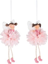 Dekoratief | Hanger engeltje m/fluffy rokje, roze, resina, 7x7x7cm, set van 2 stuks | A230370