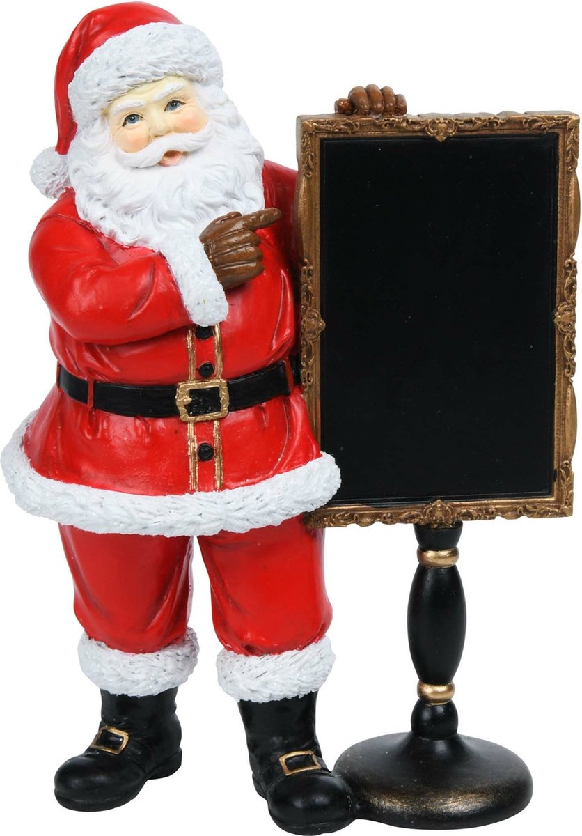 Dekoratief | Santa m/krijtbord, rood/zwart, resina, 12x7x17cm | A225655
