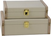 Dekoratief | Set 2 koffers, beige/goud, hout, 35x25x11cm | A229007