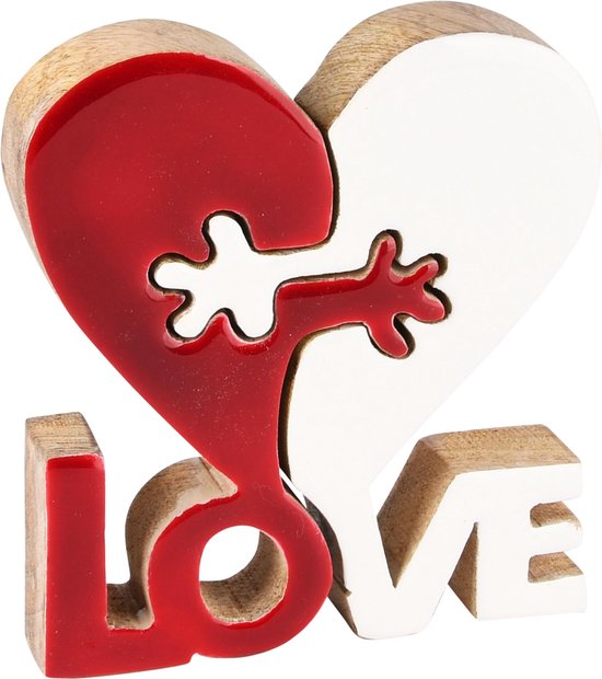 Décoratif | Puzzle coeur Deco 'LOVE', blanc/rouge/naturel, bois, 14x11x3cm  | A238127 | bol