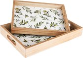 Décoratif | Set de 2 plateaux 'Olives', vert/blanc, bois, 30x22x4cm | A230664