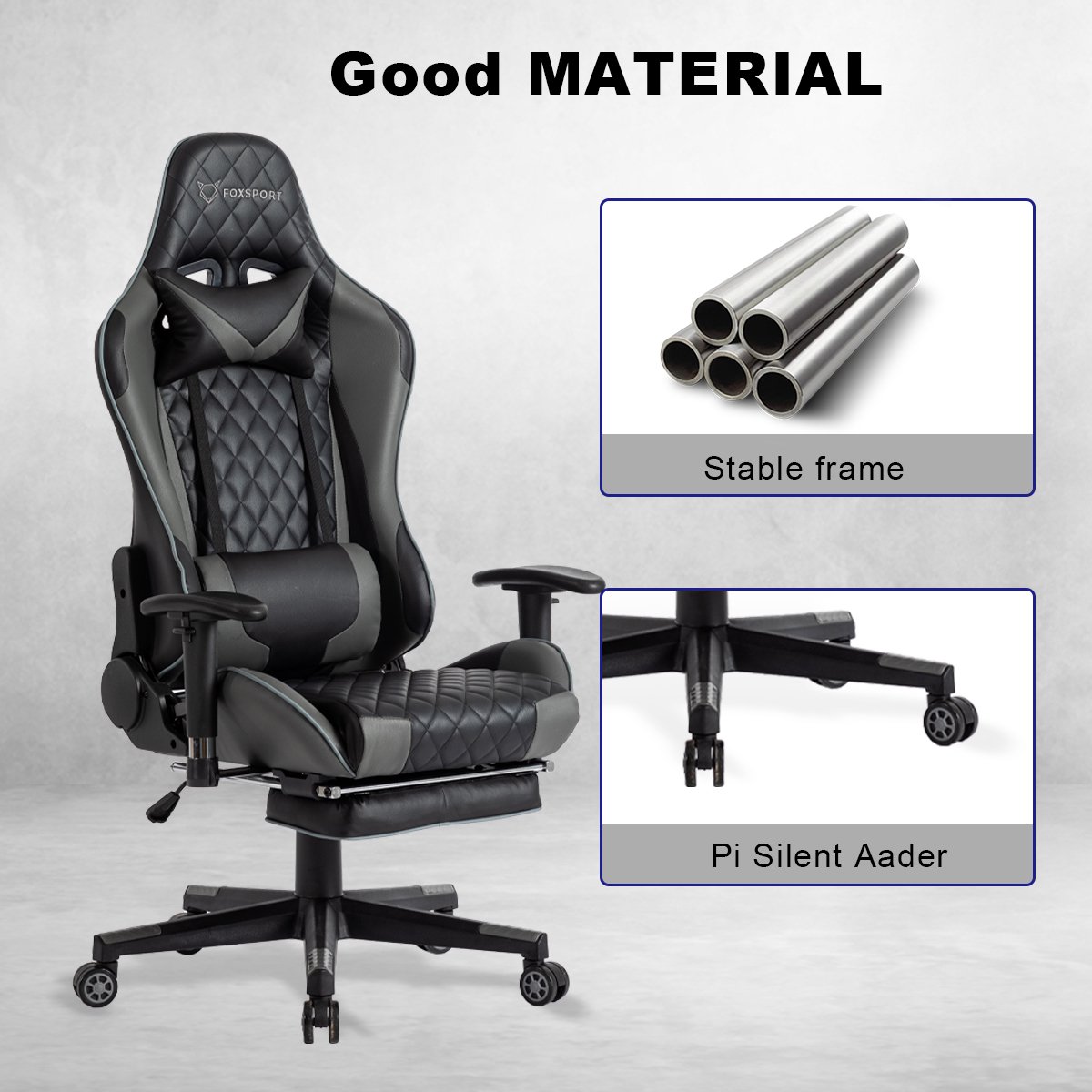 FOXSPORT Game Stoel - Gaming Stoel - Gaming Chair - Bureaustoelen - Bureaustoel Met Nekkussen & Verstelbaar Rugkussen - Instelbare Zithoogte - Gaming Accesoires - Met beensteunen - Zwart – foto 6