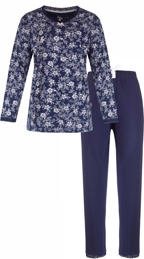 Tenderness Dames Pyjama Set - Gebloemd Dessin - 100% Gekamde Katoen - Blauw- Maat 3XL