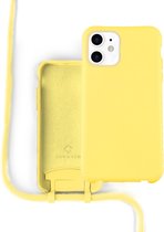 Coverzs Silicone case met koord - Telefoonhoesje met koord - Backcover hoesje met koord - touwtje - geschikt voor Apple iPhone 11 - Geel