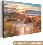 Canvas - Strand - Zee - Duin - Schilderijen woonkamer - Foto op canvas - Canvas zonsondergang - 30x20 cm