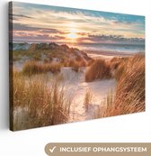 Canvas - Strand - Zee - Duin - Schilderijen woonkamer - Foto op canvas - Canvas zonsondergang - 60x40 cm