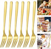 Taartvorken, vorken, fruitvorken, bestek, snijvork, taartvorken, kleine dessertvorken, vorken, tafelvorken, tafelvorken, roestvrij stalen vorken, 6 stuks, goudkleurig