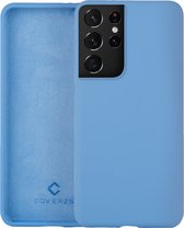 Coverzs Luxe Liquid Silicone Case geschikt voor Samsung Galaxy S21 Ultra - Lichtblauw - Blauw - Light Blue - Siliconen hoesjes geschikt voor Samsung Galaxy S21 Ultra hoesje - Silicone case beschermhoes - Backcover hoes