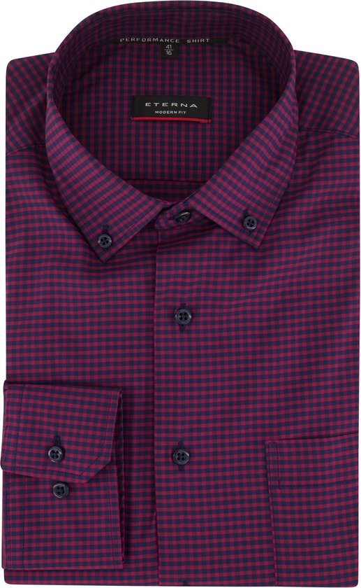 ETERNA modern fit overhemd - superstretch lyocell heren overhemd - rood geruit - Strijkvriendelijk - Boordmaat: 42