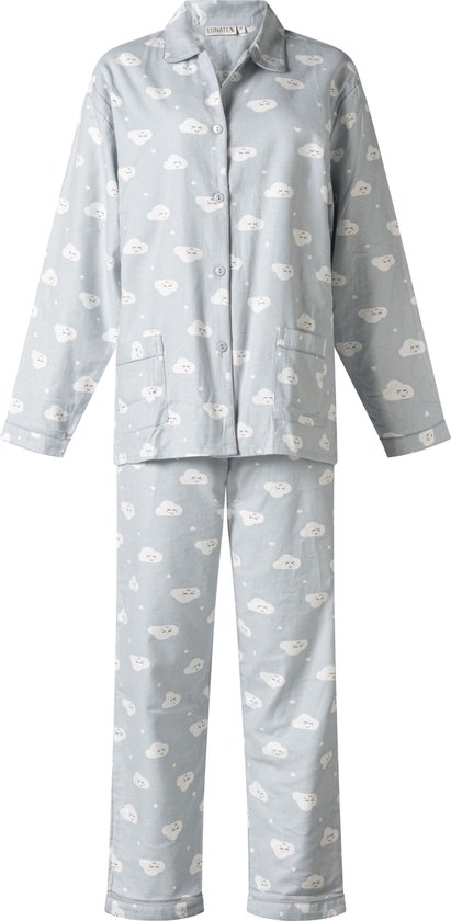 Lunatex dames pyjama flanel | MAAT XXL | Happy cloud | grijs