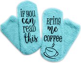 Malinsi Koffie Sokken Fluffy - Huissokken - Dames - Turquoise - One size - Anti slip - Cadeau voor haar - Grappig - Housewarming - Verjaardag - Moederdag