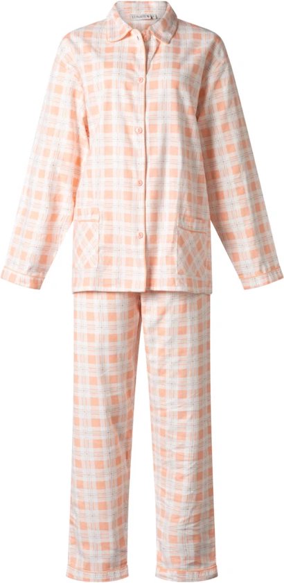Lunatex dames pyjama flanel | MAAT L | Ruit | perzik