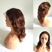 Frazimashop- Braziliaanse Remy pruik -16 inch golf haren chocolade kleur 4 -Pre geplukt pruiken - echt haar - 13x6 lace frontal wig