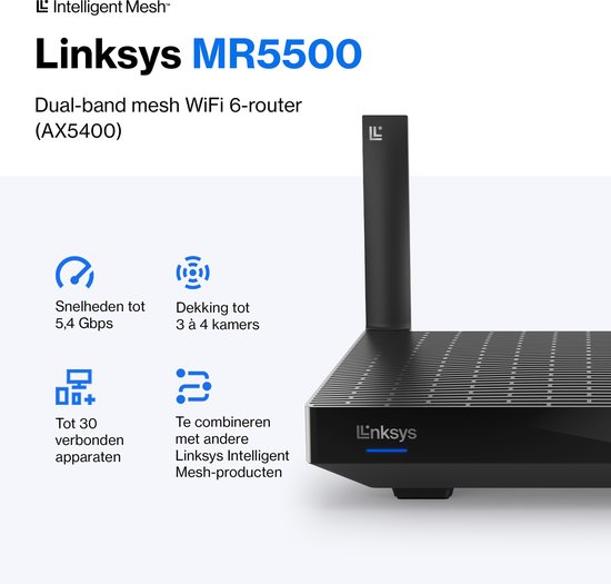 Linksys MR5500 Hydra 6 Pro - Routeur - Mesh WiFi 6 - Double bande – Contrôle Parental – 5400 Mb/s - Noir