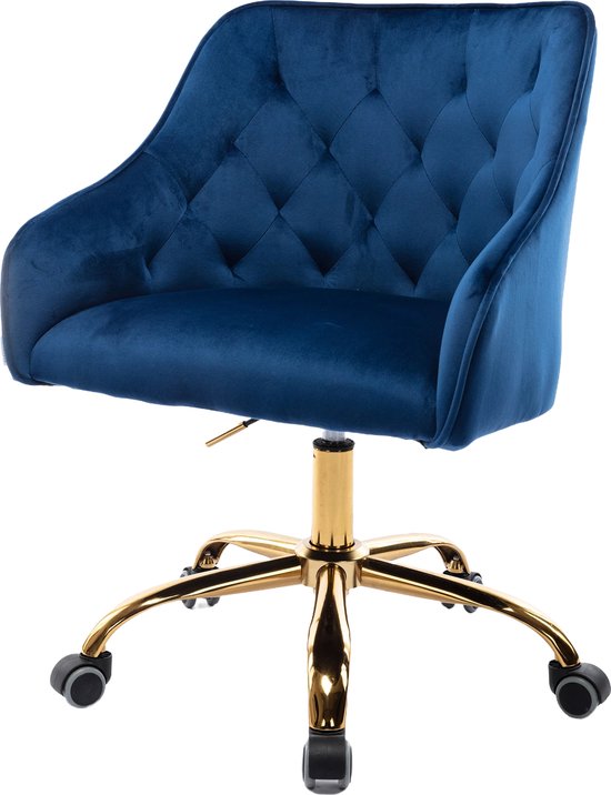Merax Luxe Bureaustoel - Stoel op Wielen - Ergonomisch - Wieltjes - Draaibaar & Verstelbaar - Navy Blauw met Goud