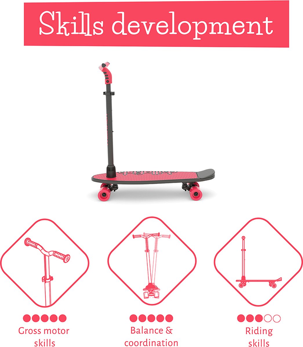 Chillafish Skateboard en Step 2-in-1 - Kinderstep omvormbaar naar Skateboard - Coraal Roze - Jongens en meisjes 3 jaar en ouder - Verstelbaar stuur - Model Skatieskootie 2 — afbeelding 6