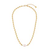 The Jewellery Club - Bobbi pearl necklace gold - Collier - Dames - Parels - Goud - Stainless steel - 40 cm