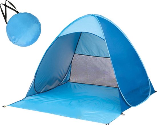 RAMBUX® - Pop Up Tent met Gordijnen - Blauw - Strandtent - 2/3 Persoons - UV en Wind Werend - Festival Tent - Windscherm Speeltent - Schaduwdoek - 200 x 165 x 130 cm