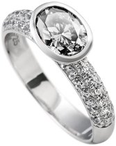 Diamonfire - Zilveren ring met steen Maat 16.0 - Schuine ovale steen - Band pav‚ bezet