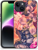 Hoesje Super als Moederdag Cadeau Geschikt voor iPhone 15 Telefoontas met Zwarte rand Bosje Bloemen