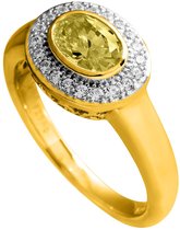 Diamonfire - Zilveren ring met steen Maat 19.5 - Verguld - Ovale gele steen