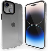 Coverzs telefoonhoesje geschikt voor Apple iPhone 13 hard case met metalen camera bumper - doorzichtige hard cover met opstaande randen rondom camera - camera bescherming - zwart