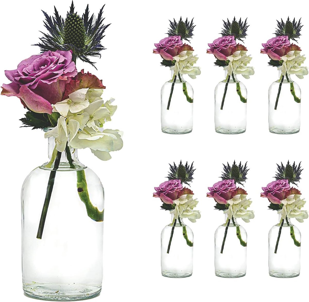 Image of 6 of 12 stuks kleine vaasBOST bloemen tafel decoratie bruiloft party set fles glas helder(6 x 250 ml)