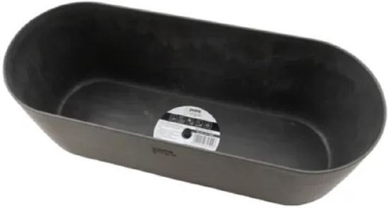 POT DE FLEUR EN PLASTIQUE RECYCLÉ, BOIS ET POUDRE DE PIERRE GRIS FONCÉ 40X15,5X13,6CM