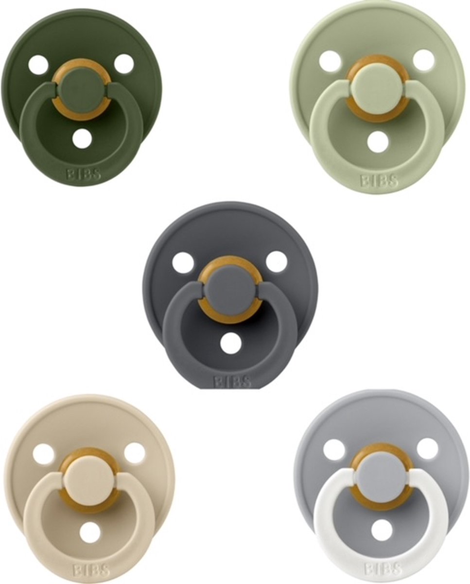 Goedkoopste Bibs fopspenen 18 maand set 5 stuks Hunter Green,Sage,Iron,Vanilla en Night Glow Cloud maat 3