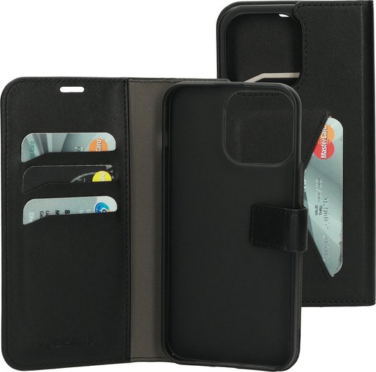 Mobiparts hoesje geschikt voor Apple iPhone 15 Pro Max - Wallet/Boekhoesje - Eco Leer - Magneet Sluiting - Opberg vakken - Zwart