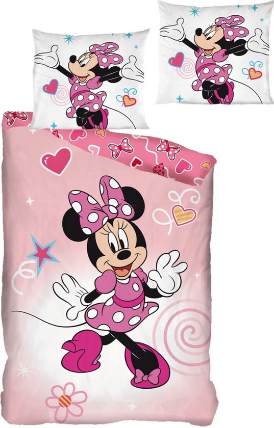 Disney Minnie Mouse Dekbedovertrek Pink Beauty - Eenpersoons - 140 x 200 + 65 x 65 cm - Katoen Flanel