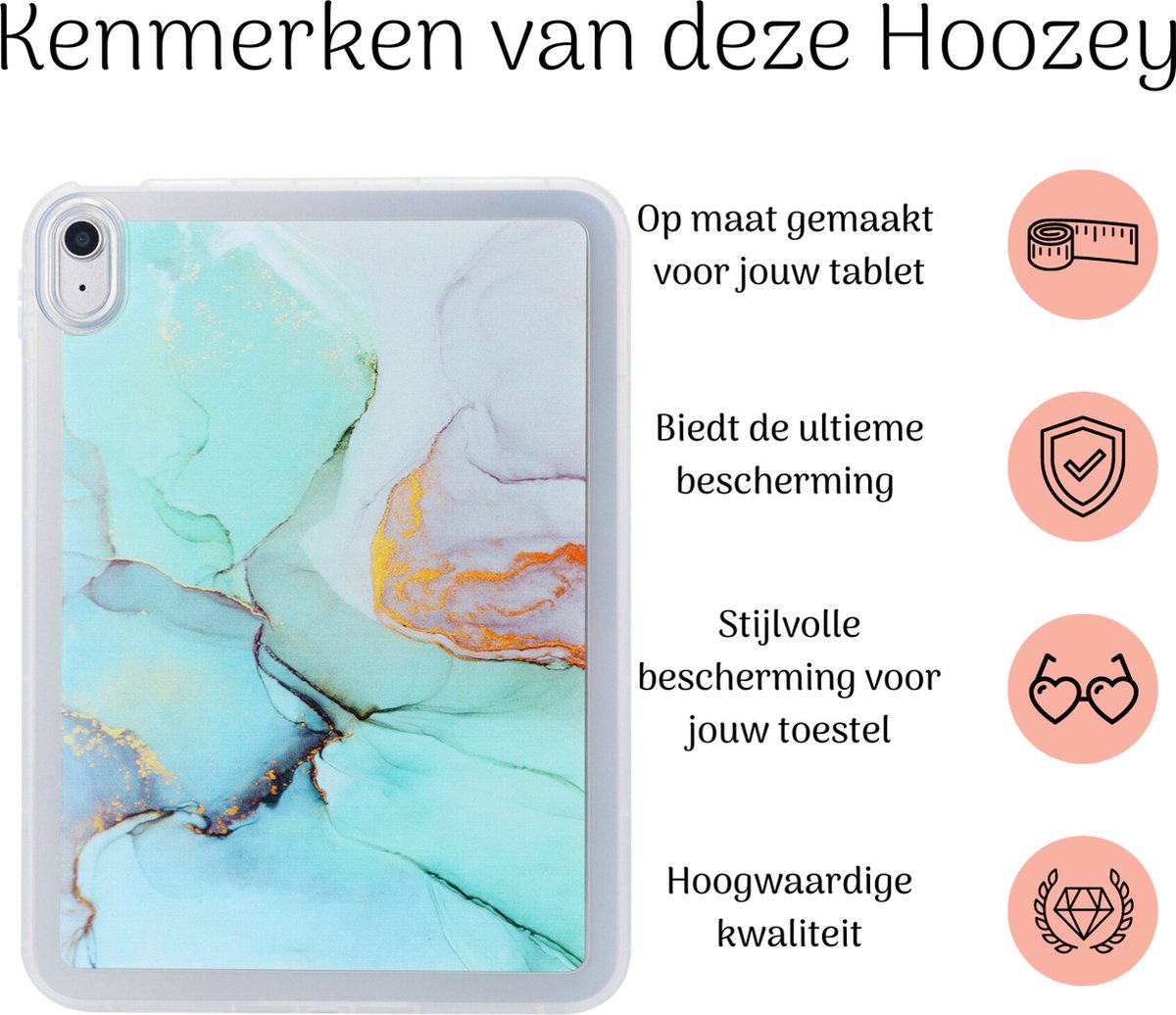 Hoozey - Tablet hoes geschikt voor Samsung Galaxy Tab A8 (2022/2021) - 10.5 inch - Tablet hoes - Marmer print - Turquoise