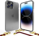 Coverzs telefoonhoesje geschikt voor Apple iPhone 14 Pro Max transparante case met koord - Telefoonhoesje met koord - Backcover hoesje met koord - touwtje - donkerrood