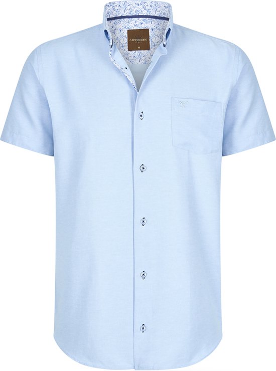 Cappuccino Italia - Heren Overhemden Korte Mouw Sky Blauw - Blauw - Maat 3XL