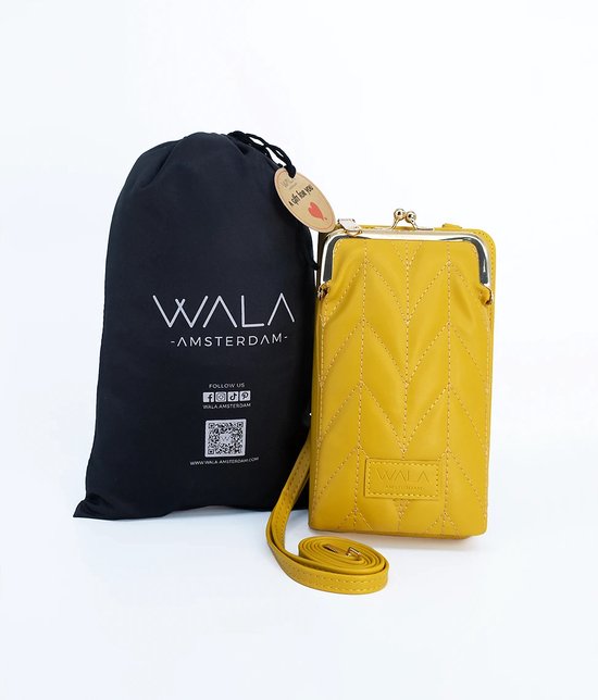 WALA AMSTERDAM® - Vegan Lederen Telefoontasje - Crossbody - Geel - Inclusief stijlvolle dustbag.