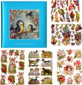 Poëziealbum - 16x16 - Lichtblauw - S7 - Vogels - met 5 vellen Poëzieplaatjes - Versjes - Gedicht - Cadeau - Sint - Geschenk - Knutselen - Hobby - Creatief - Scrapbook - Poezie