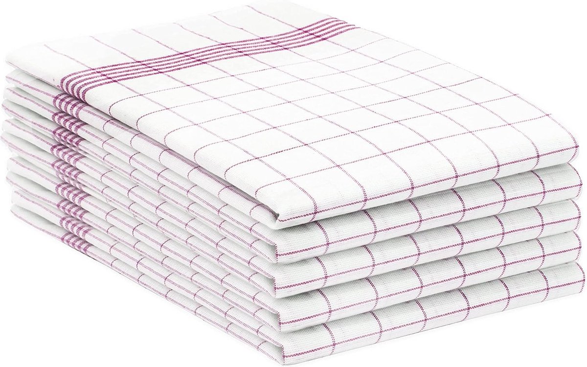 Set van 5 theedoeken, vaatdoeken, 50x70 cm, 100% katoen, roodgeruit