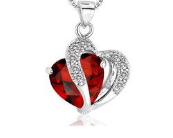 Lumici® | Amethist Ketting - Rood Hartje - Steen - Liefde - Relatie - Geschenk - Natuur - Zomer - Lente - Cadeau Voor Vrouwen - Moederdag Cadeau - Valentijn - Liefde - Verrassing - Goud & Zilver