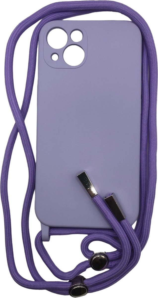 Siliconen Camera/Lens Bescherming Backcover met Koord - Geschikt voor iPhone 13 & 14 - Lila