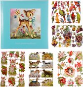 Poëziealbum - 16x16 - Lichtblauw - S7 - Poes met vlinders - met 5 vellen Poëzieplaatjes - Versjes - Gedicht - Cadeau - Sint - Geschenk - Knutselen - Hobby - Creatief - Scrapbook - Poezie