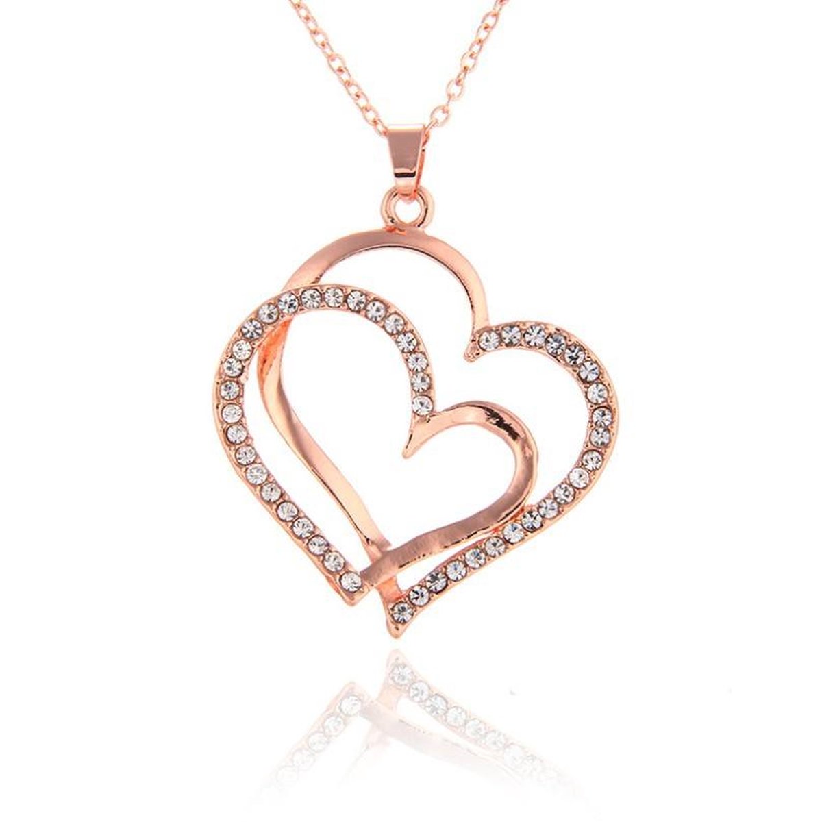 Lumici® | Inlaid Crystal Hearts Duo Chain - Ingelegd Harten Duo Ketting - Necklace - Zirkonia - Kristalletjes - Kristal - Steentjes - Stones - Hartjes - Liefde - Zomer - Lente - Cadeau Voor Vrouwen - Moederdag Cadeau - Valentijn - Liefde - Verrassing