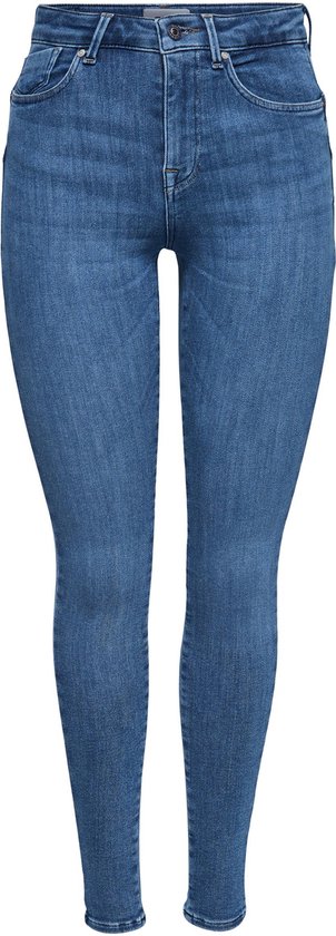 Blauwe skinny jeans met middelhoge taille.