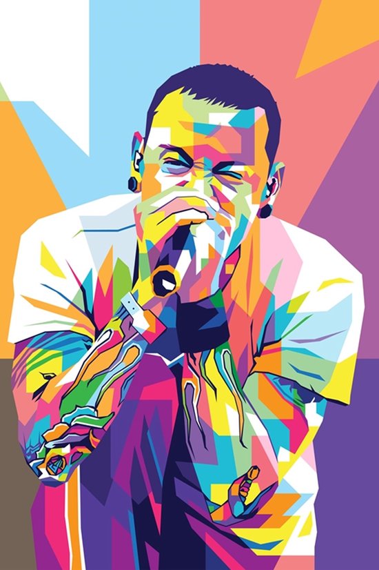 Chester Bennington Poster | Linkin Park | Abstracte Pop Art | Wpap | Wanddecoratie | Muurposter | 61x91cm | Geschikt om in te lijsten