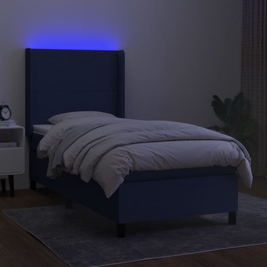 vidaXL Sommier tapissier avec matelas et tissu LED Bleu 100 x 200 cm